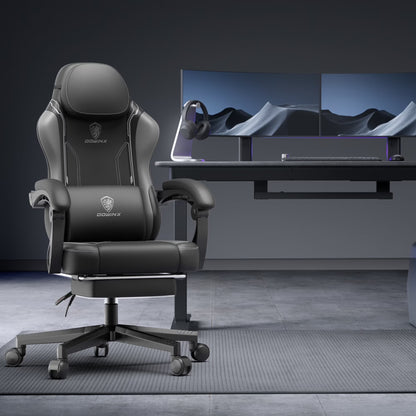 Gaming Chair with Pocket Spring Cushion for Adults, Ergonomic Computer Chair with Footrest and Massage Lumbar Support for Office, Gaming, 300LBS, Grey
