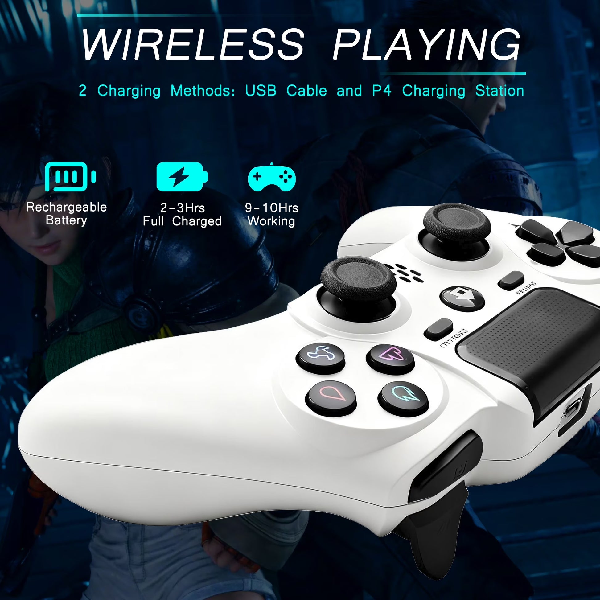 Wireless Controller Compatible with P4/P4 Slim/P4 Pro/Windows PC, White