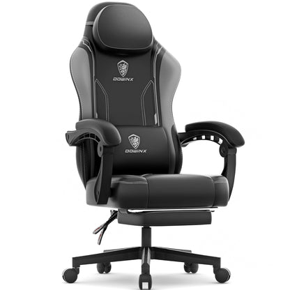 Gaming Chair with Pocket Spring Cushion for Adults, Ergonomic Computer Chair with Footrest and Massage Lumbar Support for Office, Gaming, 300LBS, Grey