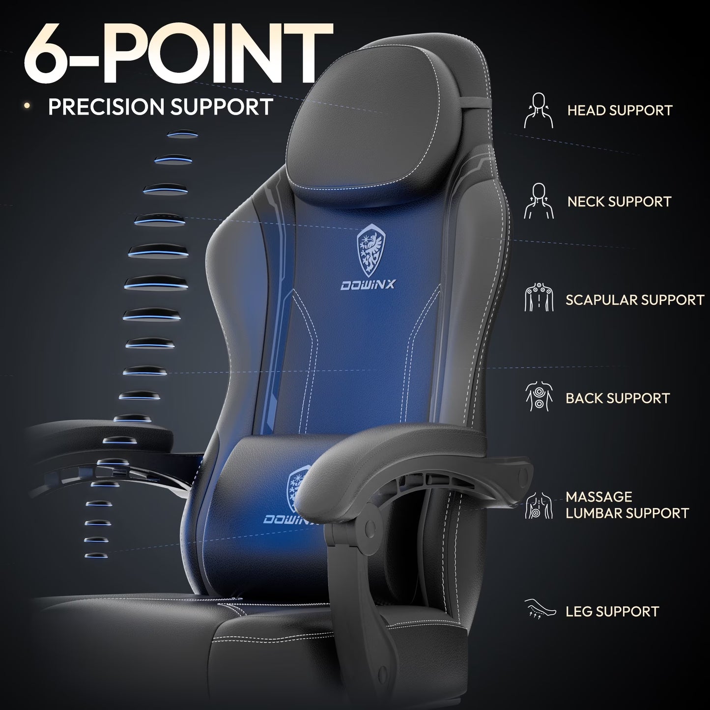 Gaming Chair with Pocket Spring Cushion for Adults, Ergonomic Computer Chair with Footrest and Massage Lumbar Support for Office, Gaming, 300LBS, Grey