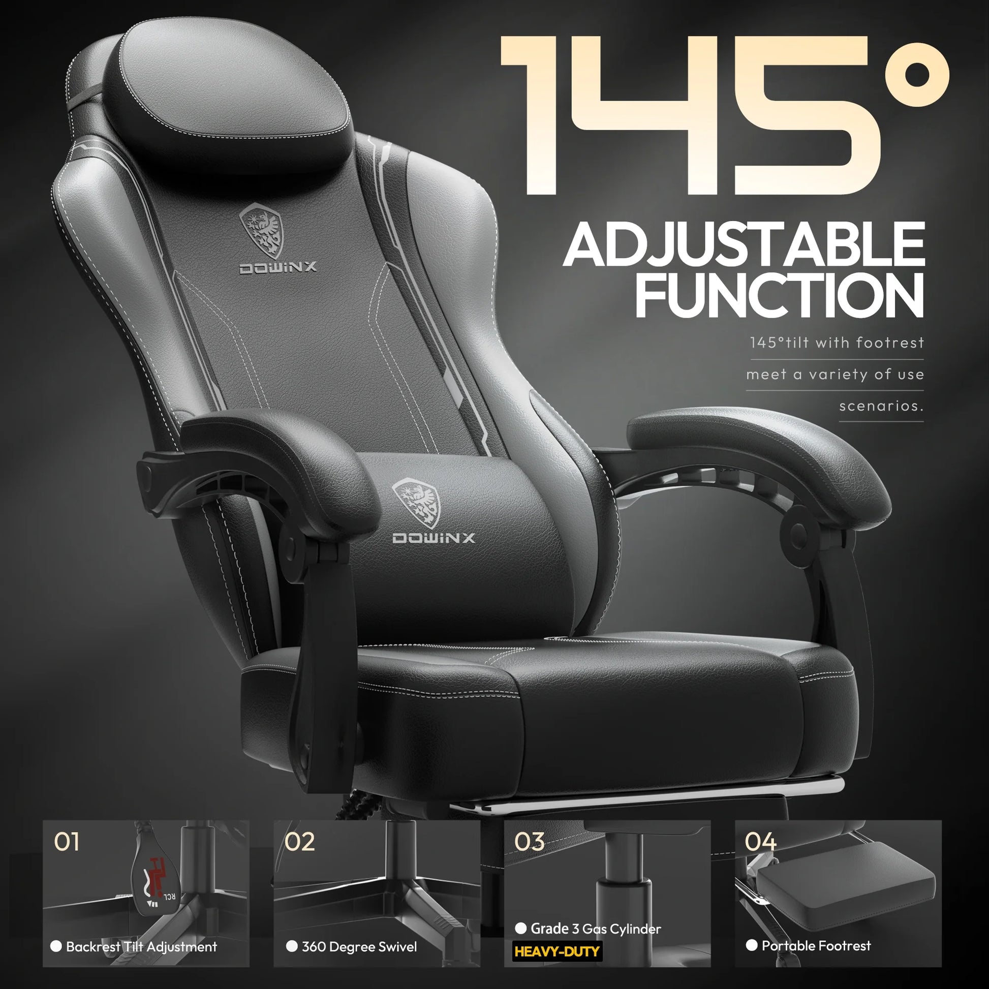 Gaming Chair with Pocket Spring Cushion for Adults, Ergonomic Computer Chair with Footrest and Massage Lumbar Support for Office, Gaming, 300LBS, Grey