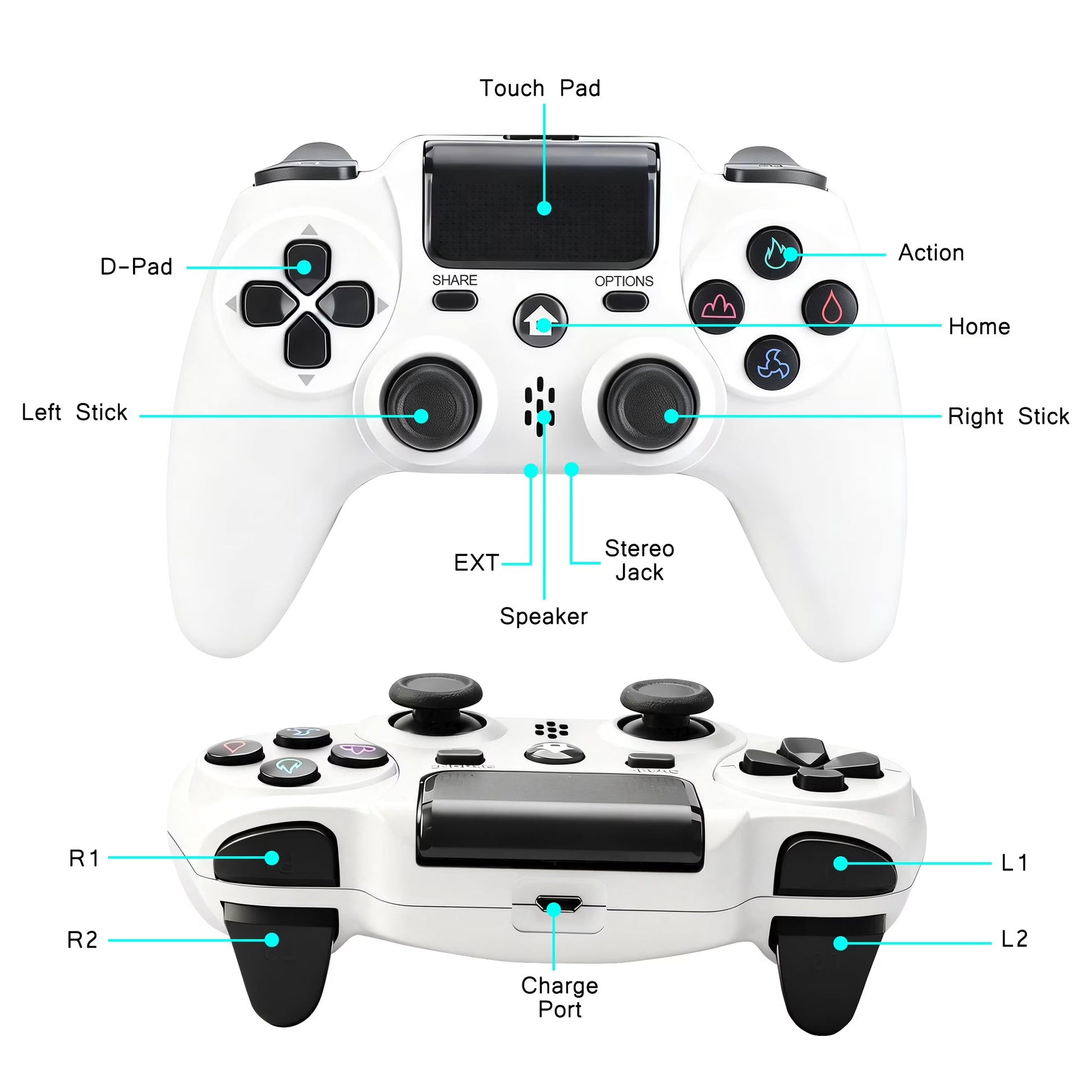 Wireless Controller Compatible with P4/P4 Slim/P4 Pro/Windows PC, White